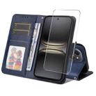 For Tecno Spark 40c ENKAY Card Wallet Calf Texture Leather Phone Case with Screen Film(Blue) - 1