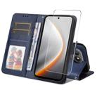For Tecno Pova 7 ENKAY Card Wallet Calf Texture Leather Phone Case with Screen Film(Blue) - 1