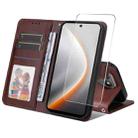 For Tecno Pova 7 ENKAY Card Wallet Calf Texture Leather Phone Case with Screen Film(Brown) - 1