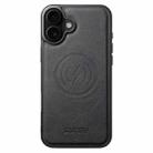 For iPhone 16 Suteni G5 Litchi Leather Magnetic MagSafe Phone Case(Black) - 1