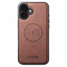 For iPhone 16 Suteni G5 Litchi Leather Magnetic MagSafe Phone Case(Brown) - 1