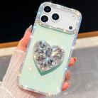 For iPhone 17 Pro Max Diamond Glitter Gemstone Heart Holder Phone Case(Light Green) - 1
