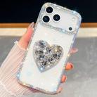 For iPhone 17 Pro Max Diamond Glitter Gemstone Heart Holder Phone Case(Transparent) - 1