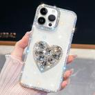 For iPhone 13 Pro Diamond Glitter Gemstone Heart Holder Phone Case(White) - 1