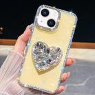 For iPhone 14 Diamond Glitter Gemstone Heart Holder Phone Case(Light Yellow) - 1