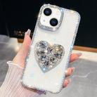 For iPhone 15 Diamond Glitter Gemstone Heart Holder Phone Case(Transparent) - 1