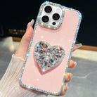 For iPhone 16 Pro Max Diamond Glitter Gemstone Heart Holder Phone Case(Light Pink) - 1