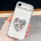 For iPhone Air Diamond Glitter Gemstone Heart Holder Phone Case(White) - 1