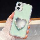 For iPhone 17 Diamond Glitter Mirror Heart Holder Phone Case(Light Green) - 1