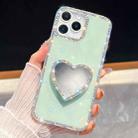 For iPhone 13 Pro Diamond Glitter Mirror Heart Holder Phone Case(Light Green) - 1