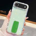 For iPhone 17 Air Rhinestone Glitter TPU 4-corners Anti-fall Phone Case with Holder(Light Green) - 1