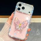 For iPhone 17 Pro Max Diamond Glitter Butterfly Holder Phone Case(Light Pink) - 1