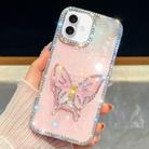 For iPhone 17 Diamond Glitter Butterfly Holder Phone Case(Light Pink) - 1