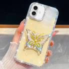 For iPhone 17 Diamond Glitter Butterfly Holder Phone Case(Light Yellow) - 1