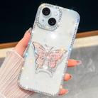 For iPhone 15 Diamond Glitter Butterfly Holder Phone Case(Transparent) - 1