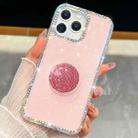 For iPhone 16 Pro Diamond Glitter Diamond Round Holder Phone Case(Light Pink) - 1