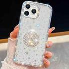 For iPhone 15 Pro Diamond Glitter Diamond Round Holder Phone Case(Transparent Stars) - 1