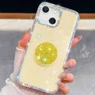 For iPhone 15 Diamond Glitter Diamond Round Holder Phone Case(Light Yellow) - 1