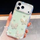 For iPhone 17 Pro Max Diamond Glitter Pearl Butterfly Four-Corner Shockproof Phone Case(Light Green) - 1