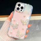For iPhone 14 Pro Diamond Glitter Pearl Butterfly Four-Corner Shockproof Phone Case(Light Pink) - 1