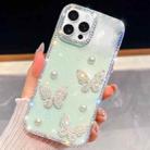 For iPhone 16 Pro Diamond Glitter Pearl Butterfly Four-Corner Shockproof Phone Case(Light Green) - 1