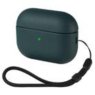 For AirPods 2 / 1 Simple Solid Color Soft Leather Texture TPU Earphone Protective Cover with Strap(Dark Green) - 1