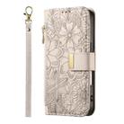 For Honor 400 Glodal 156.5mm Flowers Leaves Zipper Wallet Leather Phone Case with Strap(Khaki) - 2
