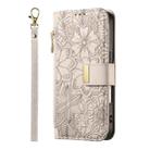 For Xiaomi 14T Pro Flowers Leaves Zipper Wallet Leather Phone Case with Strap(Khaki) - 2