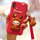 Lovely Reindeer Full Package Anti Falling Silicone Sleeve for iPhone XS(Red) - 1