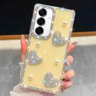 For Samsung Galaxy A16 5G Diamond Glitter Pearl Heart Four-Corner Shockproof Phone Case(Light Yellow) - 1