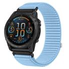 For Garmin 22mm Woven Nylon Hook And Loop Fastener Metal Interface Watch Band(Light Blue) - 1