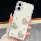 For iPhone 16 Plus Diamond Glitter Pearl Heart Four-Corner Shockproof Phone Case(White) - 1