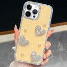 For iPhone 13 Pro Diamond Glitter Pearl Heart Four-Corner Shockproof Phone Case(Light Yellow) - 1