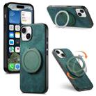 For iPhone 15 Plus Retro Leather Rotation Round Holder Phone Case(Green) - 1
