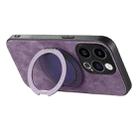 For iPhone 15 Pro Retro Leather Rotation Round Holder Phone Case(Purple) - 3
