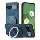 For Google Pixel 7a Retro Leather Rotation Round Holder Phone Case(Blue) - 2