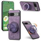 For Google Pixel 7a Retro Leather Rotation Round Holder Phone Case(Purple) - 1