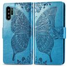 Butterfly Love Flowers Embossing Horizontal Flip Leather Case For Galaxy Note10+ with Holder & Card Slots & Wallet & Lanyard(Blue) - 1