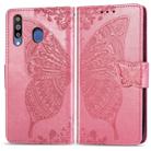 Butterfly Love Flowers Embossing Horizontal Flip Leather Case For Galaxy M30 with Holder & Card Slots & Wallet & Lanyard(Pink) - 1