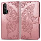 Butterfly Love Flowers Embossing Horizontal Flip Leather Case For Huawei Honor 20 Pro with Holder & Card Slots & Wallet & Lanyard(Rose gold) - 1