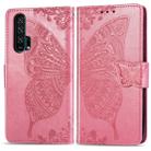 Butterfly Love Flowers Embossing Horizontal Flip Leather Case For Huawei Honor 20 Pro with Holder & Card Slots & Wallet & Lanyard(Pink) - 1