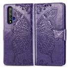 Butterfly Love Flowers Embossing Horizontal Flip Leather Case For Huawei Honor 20 with Holder & Card Slots & Wallet & Lanyard(Dark purple) - 1