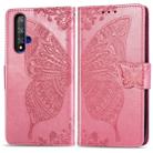 Butterfly Love Flowers Embossing Horizontal Flip Leather Case For Huawei Honor 20 with Holder & Card Slots & Wallet & Lanyard(Pink) - 1