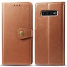 Retro Solid Color Leather Buckle Mobile Phone Protection Leather Case with Photo Frame & Card Slot & Wallet & Bracket Function for Galaxy S10 Plus(Brown) - 1