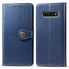 Retro Solid Color Leather Buckle Mobile Phone Protection Leather Case with Photo Frame & Card Slot & Wallet & Bracket Function for Galaxy S10 Plus(Blue) - 1