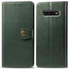 Retro Solid Color Leather Buckle Mobile Phone Protection Leather Case with Photo Frame & Card Slot & Wallet & Bracket Function for Galaxy S10(Green) - 1