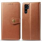 Retro Solid Color Leather Buckle Mobile Phone Protection Leather Case with Photo Frame & Card Slot & Wallet & Bracket Function for Huawei P30 Pro(Brown) - 1