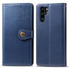 Retro Solid Color Leather Buckle Mobile Phone Protection Leather Case with Photo Frame & Card Slot & Wallet & Bracket Function for Huawei P30 Pro(Blue) - 1