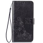 For iPhone 11 Pro Max Four-leaf Clasp Embossed Buckle Mobile Phone Protection Leather Case with Lanyard & Card Slot & Wallet & Bracket Function (Black) - 1