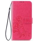 For iPhone 11 Four-leaf Clasp Embossed Buckle Mobile Phone Protection Leather Case with Lanyard & Card Slot & Wallet & Bracket Function (Magenta) - 1